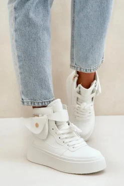 Wysokie Sneakersy Z Saszetką Na Platformie Białe Saramis