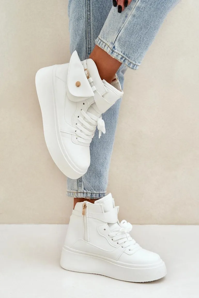 Wysokie Sneakersy Z Saszetką Na Platformie Białe Saramis