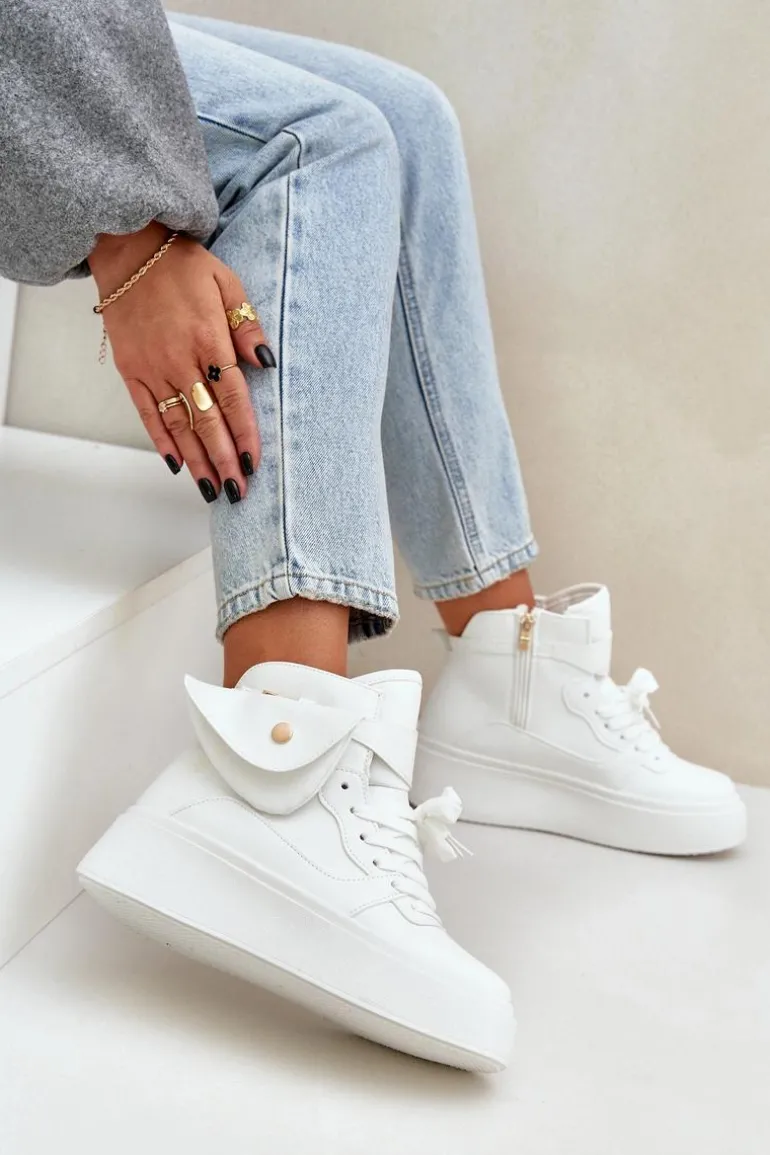 Wysokie Sneakersy Z Saszetką Na Platformie Białe Saramis