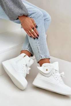Wysokie Sneakersy Z Saszetką Na Platformie Białe Saramis