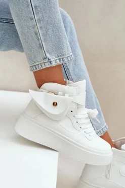 Wysokie Sneakersy Z Saszetką Na Platformie Białe Saramis