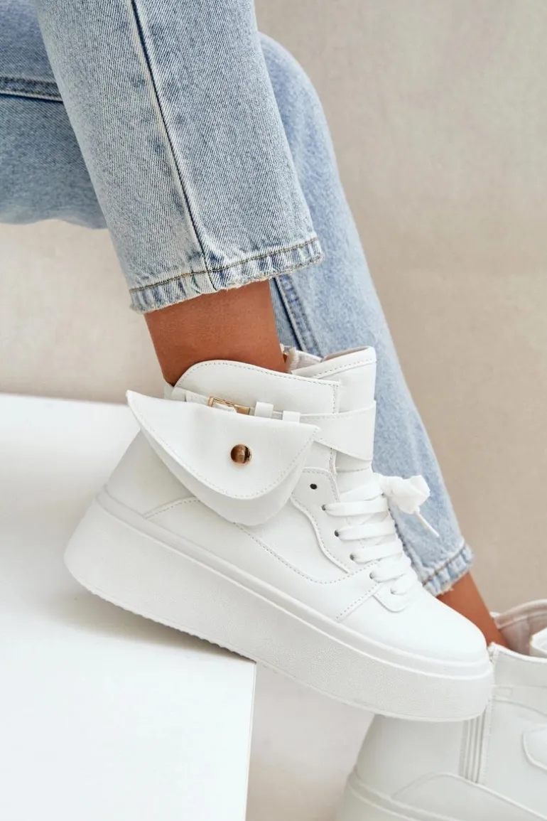 Wysokie Sneakersy Z Saszetką Na Platformie Białe Saramis