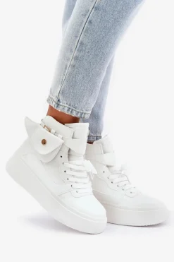 Wysokie Sneakersy Z Saszetką Na Platformie Białe Saramis