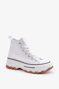 Wysokie Trampki Damskie Na Platformie Białe Valvia
