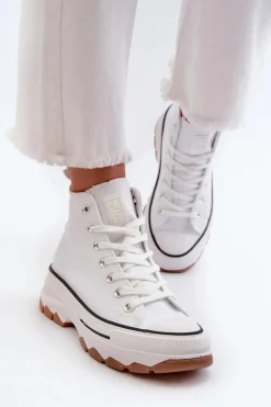 Wysokie Trampki Damskie Na Platformie Białe Valvia