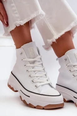 Wysokie Trampki Damskie Na Platformie Białe Valvia