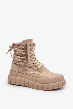Wysokie Trampki Damskie Na Masywnej Platformie Beżowe Wonise