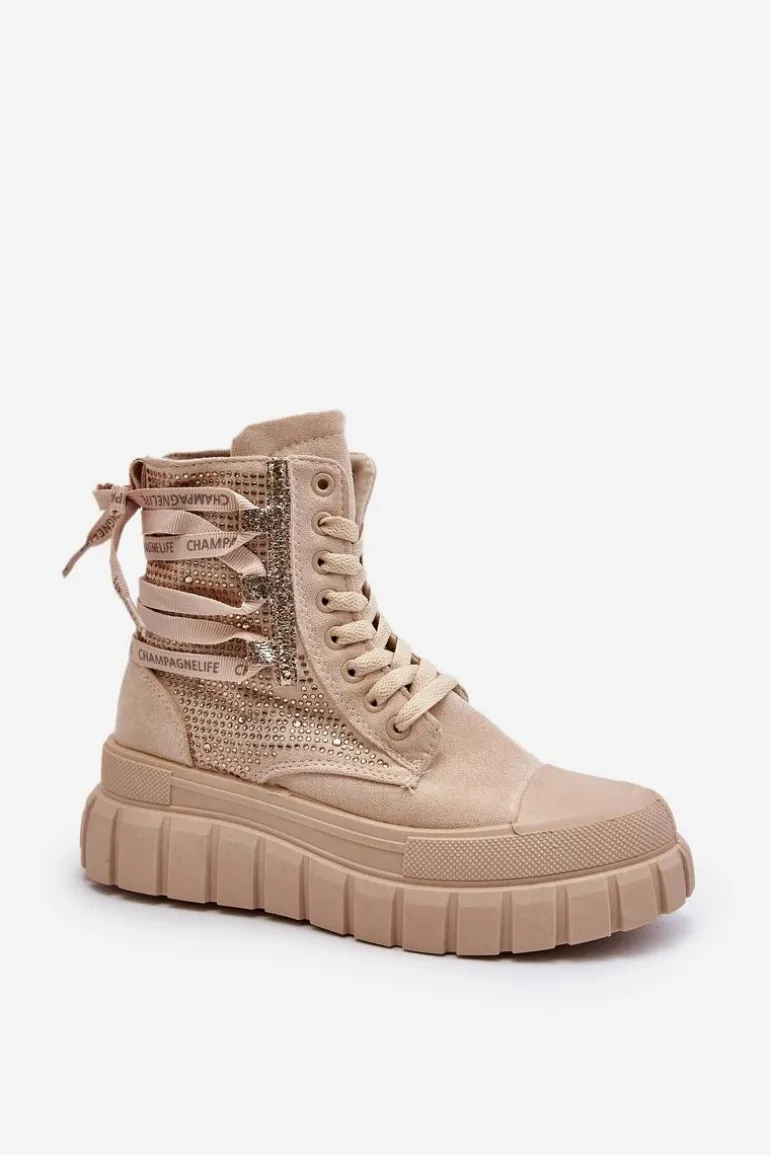 Wysokie Trampki Damskie Na Masywnej Platformie Beżowe Wonise