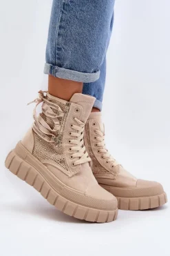 Wysokie Trampki Damskie Na Masywnej Platformie Beżowe Wonise