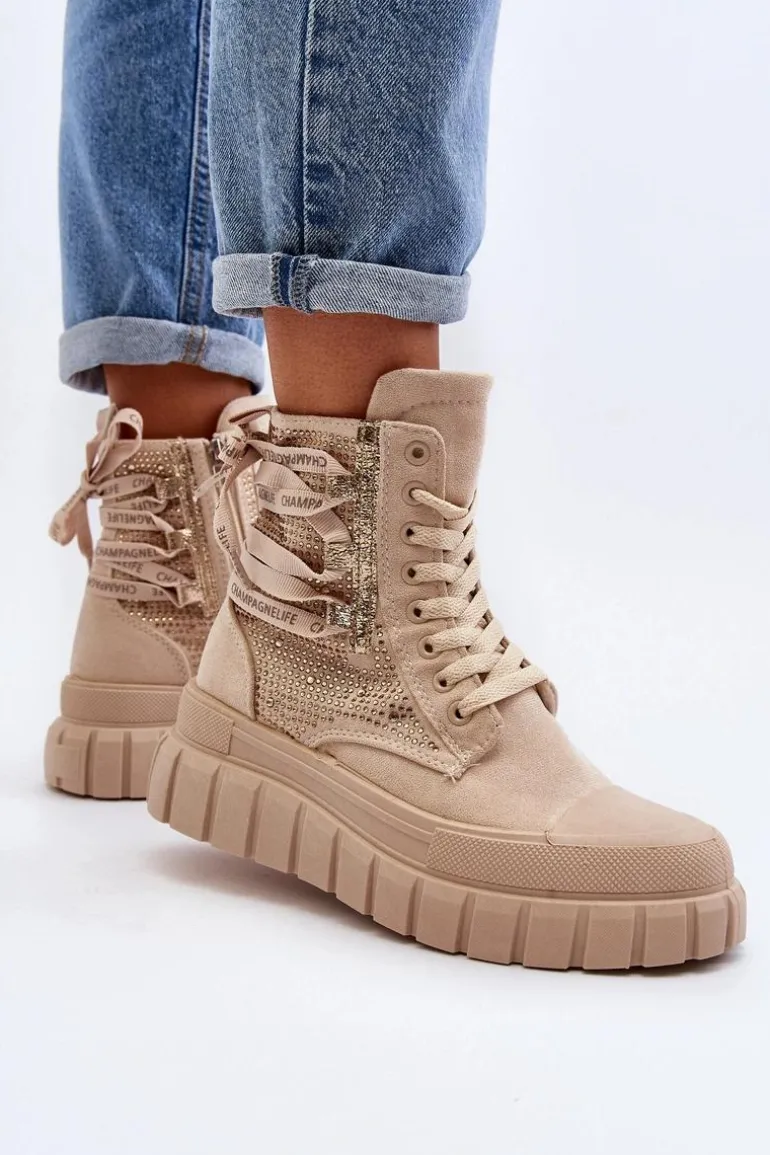 Wysokie Trampki Damskie Na Masywnej Platformie Beżowe Wonise
