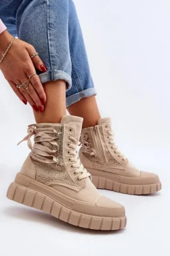 Wysokie Trampki Damskie Na Masywnej Platformie Beżowe Wonise