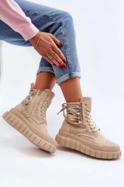 Wysokie Trampki Damskie Na Masywnej Platformie Beżowe Wonise