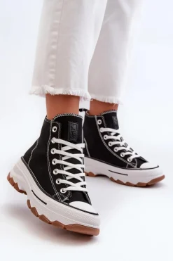 Wysokie Trampki Damskie Na Platformie Czarne Valvia