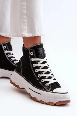 Wysokie Trampki Damskie Na Platformie Czarne Valvia