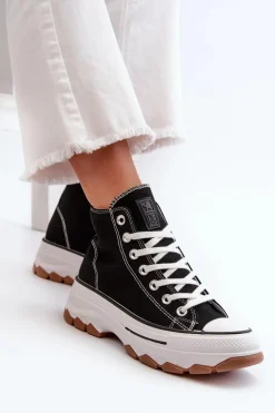 Wysokie Trampki Damskie Na Platformie Czarne Valvia