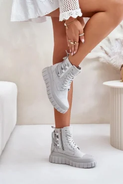 Wysokie Trampki Damskie Na Masywnej Platformie Ze Zdobieniem Szare Zaidria