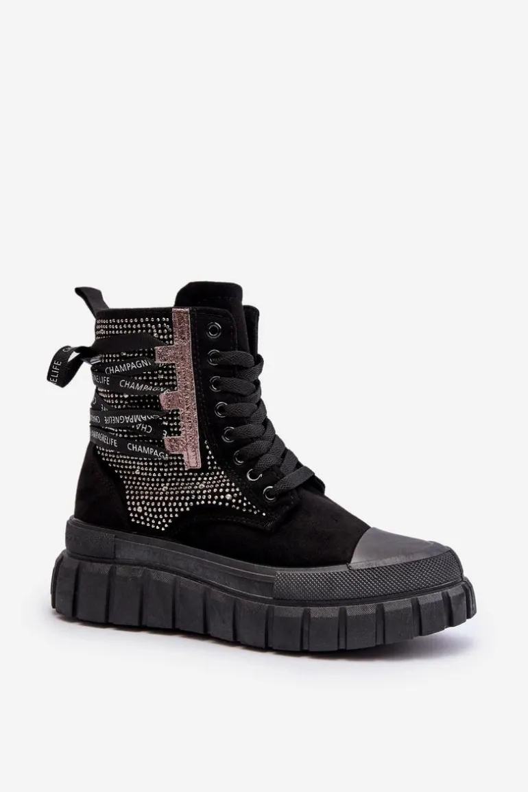 Wysokie Trampki Damskie Na Masywnej Platformie Czarne Wonise