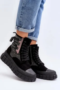 Wysokie Trampki Damskie Na Masywnej Platformie Czarne Wonise
