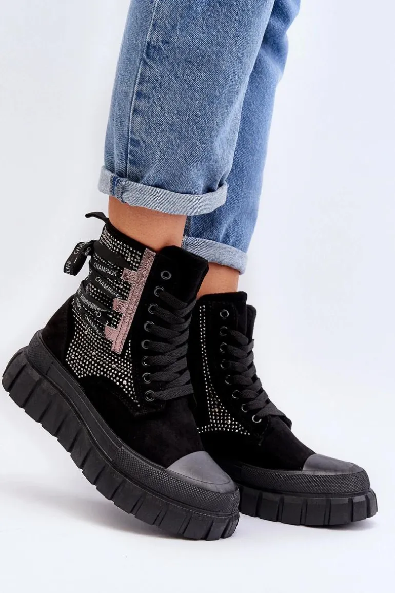 Wysokie Trampki Damskie Na Masywnej Platformie Czarne Wonise
