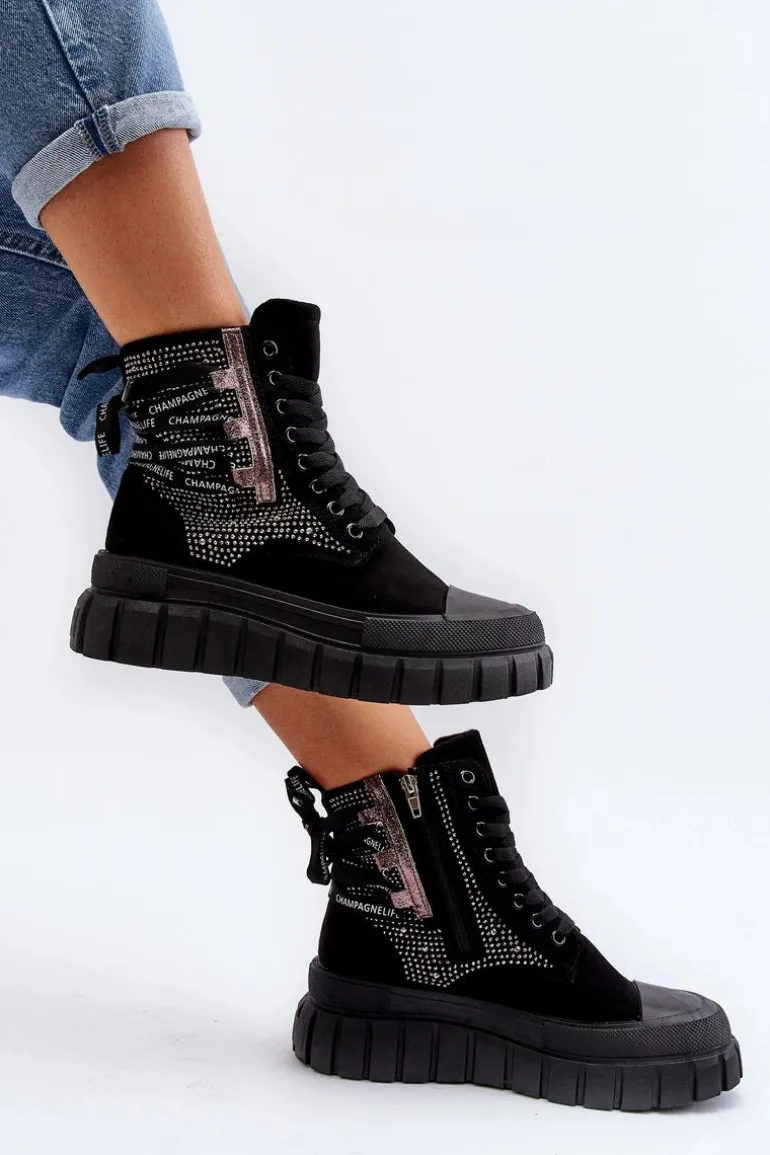 Wysokie Trampki Damskie Na Masywnej Platformie Czarne Wonise