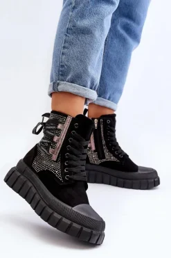 Wysokie Trampki Damskie Na Masywnej Platformie Czarne Wonise