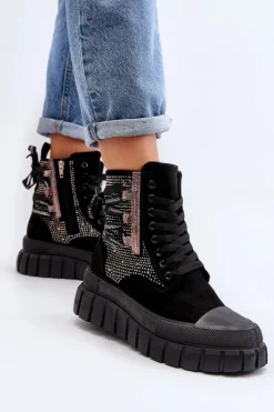 Wysokie Trampki Damskie Na Masywnej Platformie Czarne Wonise