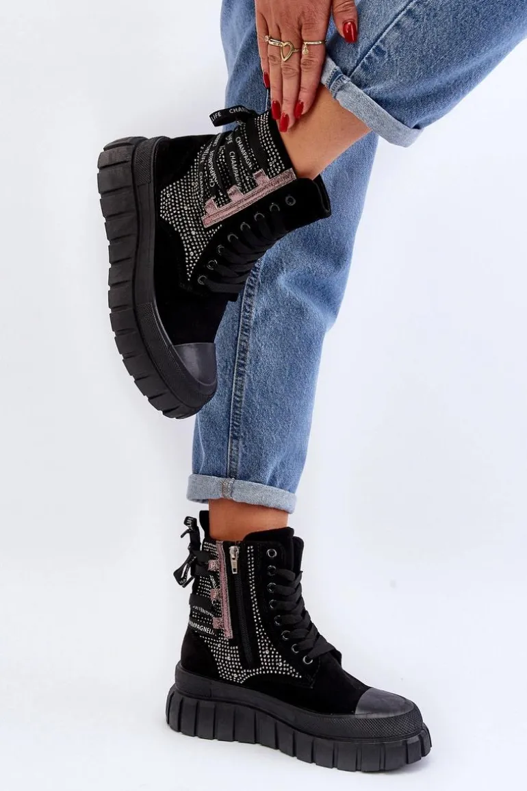 Wysokie Trampki Damskie Na Masywnej Platformie Czarne Wonise