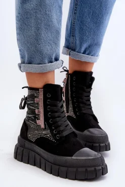 Wysokie Trampki Damskie Na Masywnej Platformie Czarne Wonise