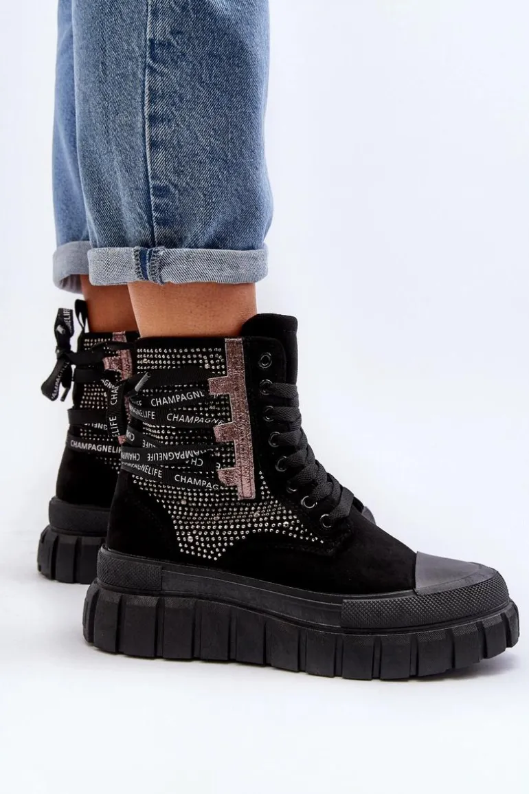 Wysokie Trampki Damskie Na Masywnej Platformie Czarne Wonise