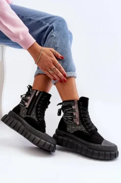 Wysokie Trampki Damskie Na Masywnej Platformie Czarne Wonise