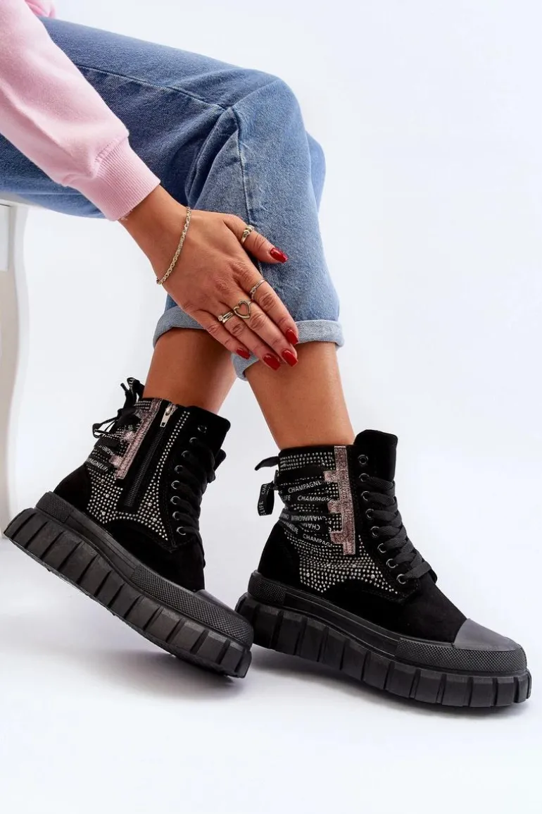 Wysokie Trampki Damskie Na Masywnej Platformie Czarne Wonise