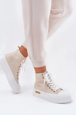 Wysokie Trampki Damskie Na Platformie Beżowe Laviriona