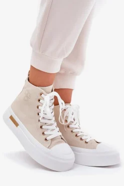 Wysokie Trampki Damskie Na Platformie Beżowe Laviriona