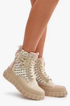 Wysokie Trampki Damskie Na Masywnej Platformie Jasnobeżowe Kernia