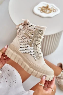 Wysokie Trampki Damskie Na Masywnej Platformie Jasnobeżowe Kernia