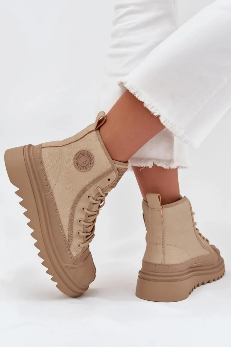 Wysokie Trampki Damskie Ocieplane Big Star OO274A356 Beżowe