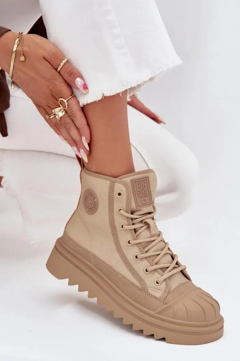 Wysokie Trampki Damskie Ocieplane Big Star OO274A356 Beżowe
