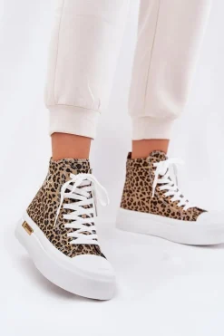 Wysokie Trampki Damskie W Panterkę Na Platformie Brązowe Laviriona