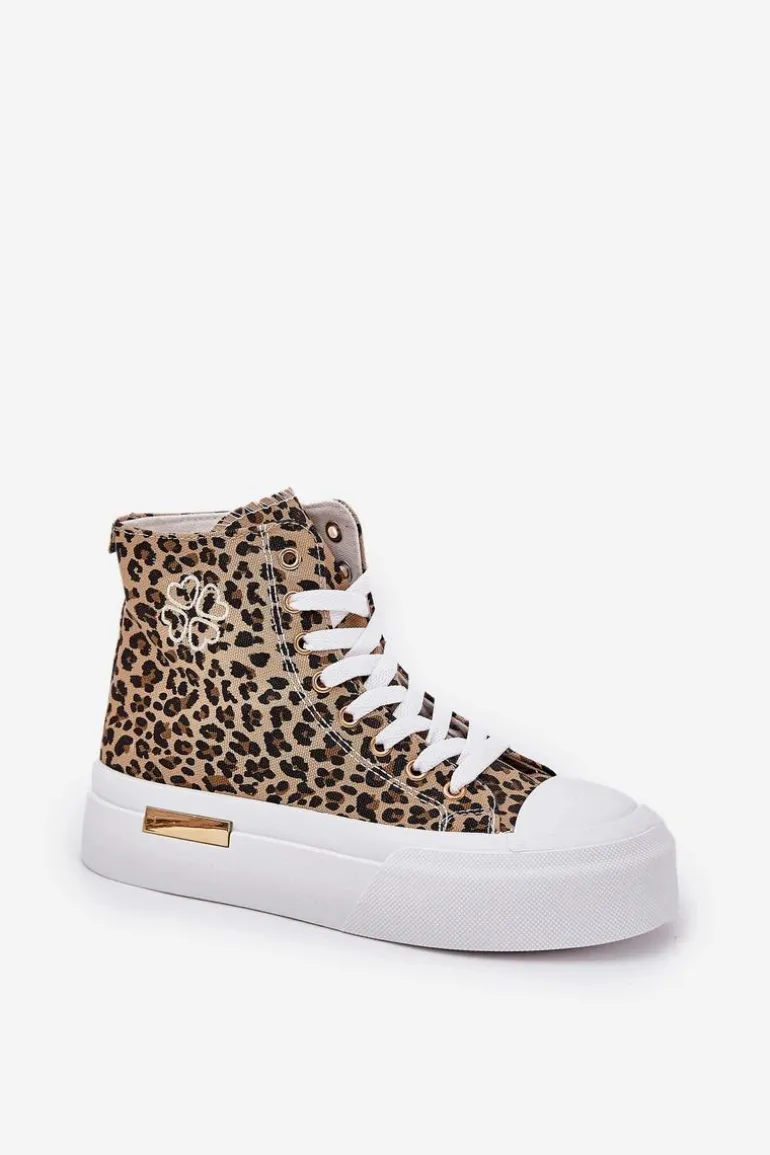 Wysokie Trampki Damskie W Panterkę Na Platformie Brązowe Laviriona