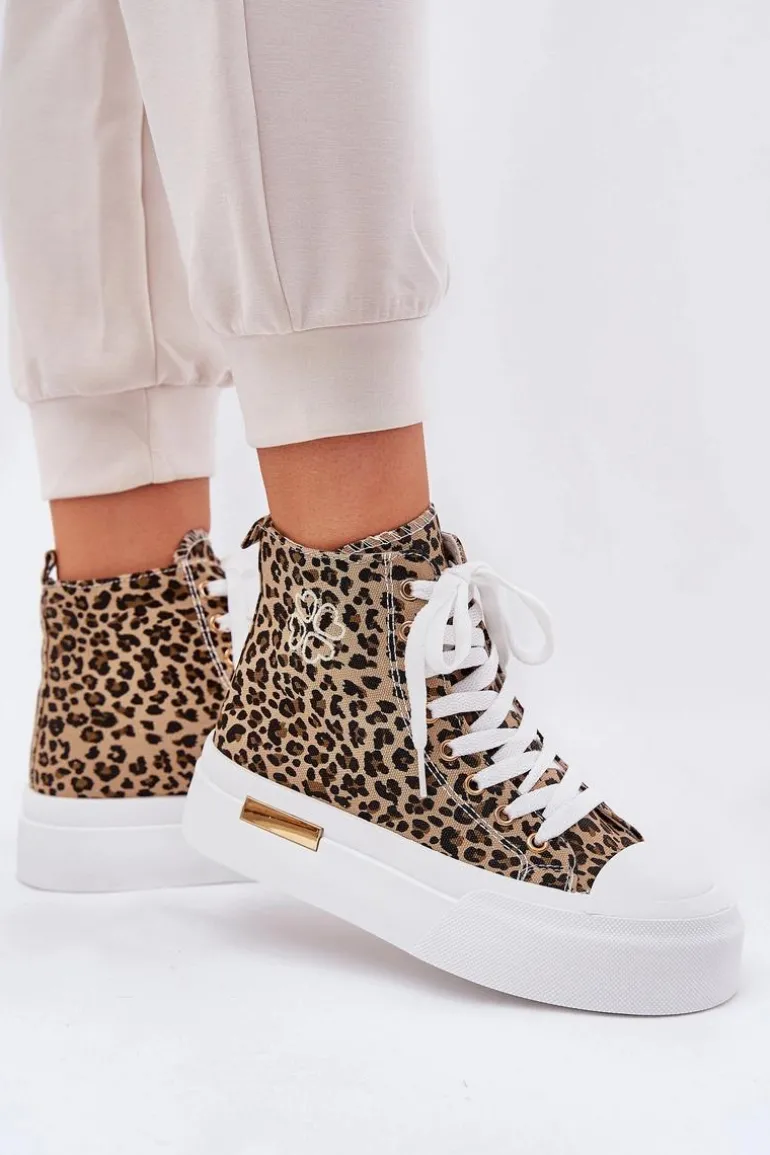 Wysokie Trampki Damskie W Panterkę Na Platformie Brązowe Laviriona