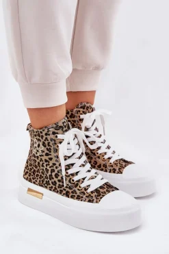 Wysokie Trampki Damskie W Panterkę Na Platformie Brązowe Laviriona