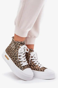 Wysokie Trampki Damskie W Panterkę Na Platformie Brązowe Laviriona