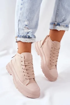 Wysokie Trampki Na Dużej Podeszwie Beżowe Trissy