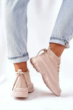 Wysokie Trampki Na Dużej Podeszwie Beżowe Trissy