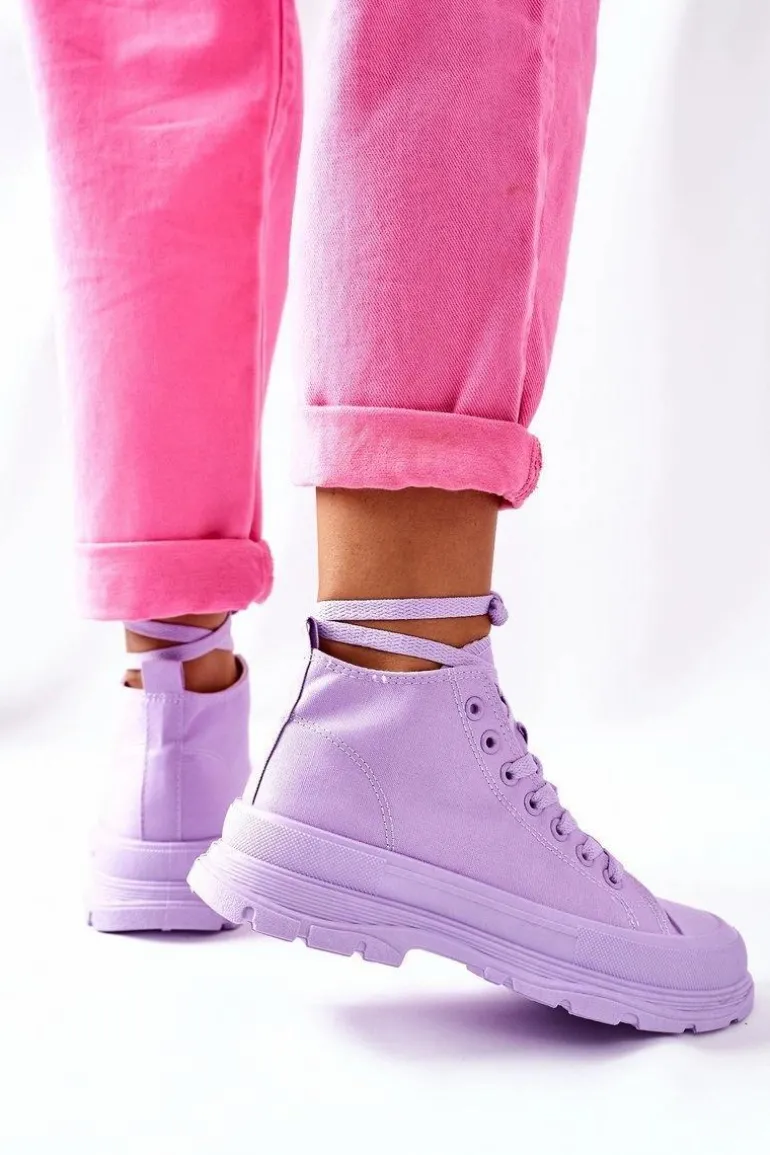 Wysokie Trampki Na Dużej Podeszwie Fioletowe Trissy