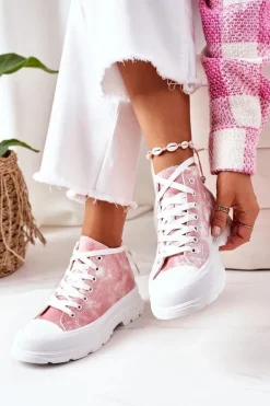 Wysokie Trampki Na Dużej Podeszwie Różowe Z Efektem Tie-Dye Trissy