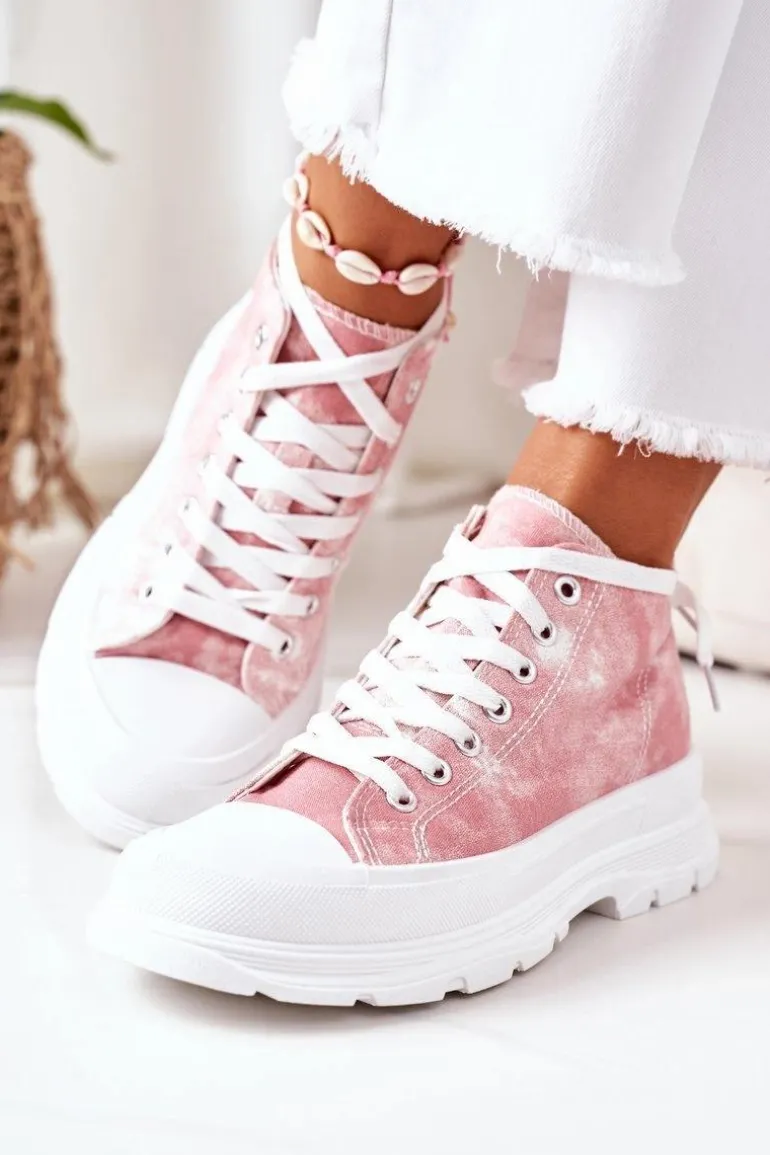 Wysokie Trampki Na Dużej Podeszwie Różowe Z Efektem Tie-Dye Trissy