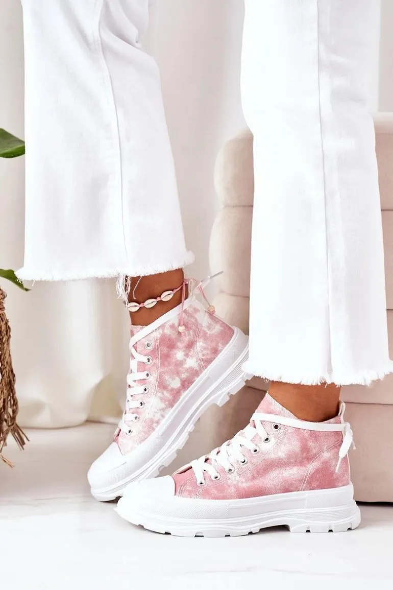 Wysokie Trampki Na Dużej Podeszwie Różowe Z Efektem Tie-Dye Trissy