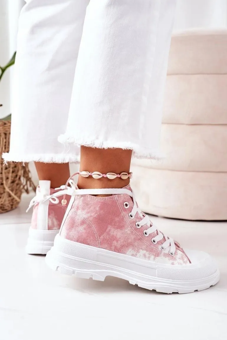 Wysokie Trampki Na Dużej Podeszwie Różowe Z Efektem Tie-Dye Trissy