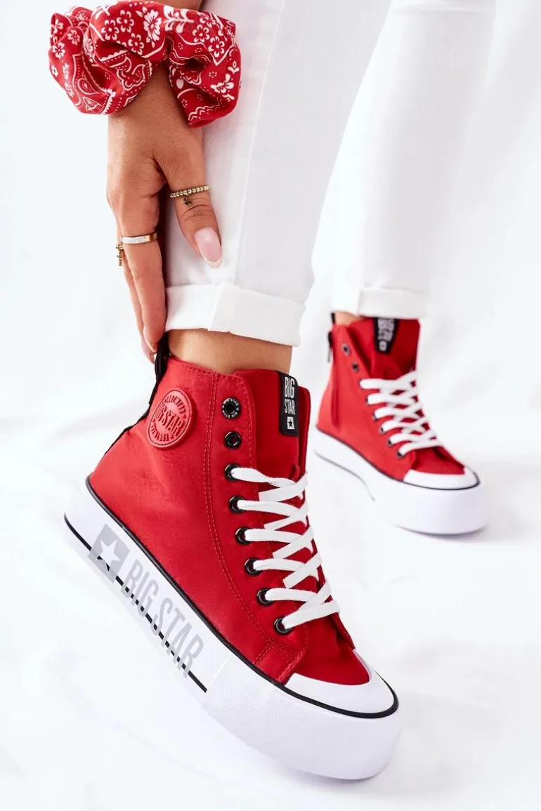 Wysokie Trampki Na Platformie Big Star II274018 Czerwone